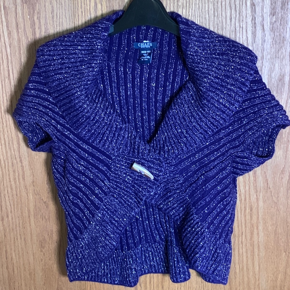 Chaps purple sparkly sweater with wide collar